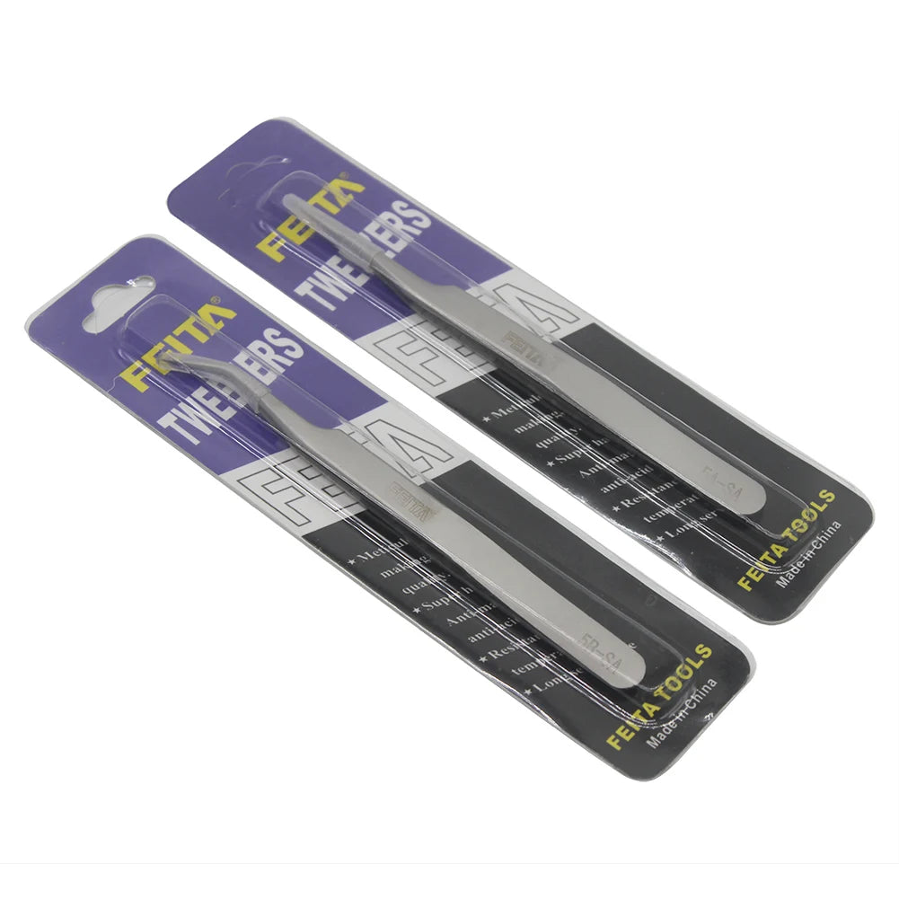 A set of precision stainless steel tweezers for eyelash extensions, crafts, and electronics.