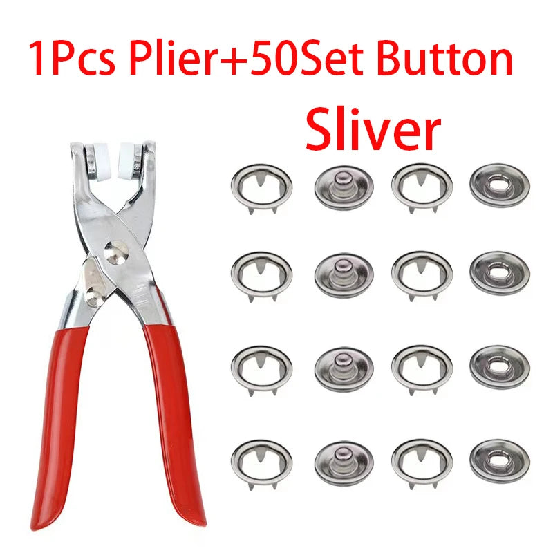 A set of silver pliers and fifty buttons for clothes and DIY projects