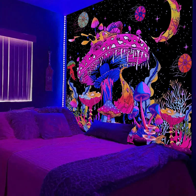 Glow-in-the-Dark Mushroom Forest Tapestry