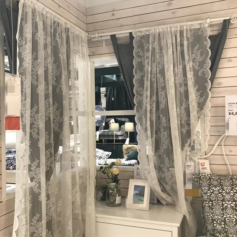 French Lace Sheer Curtains - White Tulle Voile Drapes for Bedroom & Living Room