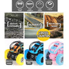 A collection of four off-road stunt cars including a gravel pavement series, runway series, mountain road series, and cartoon