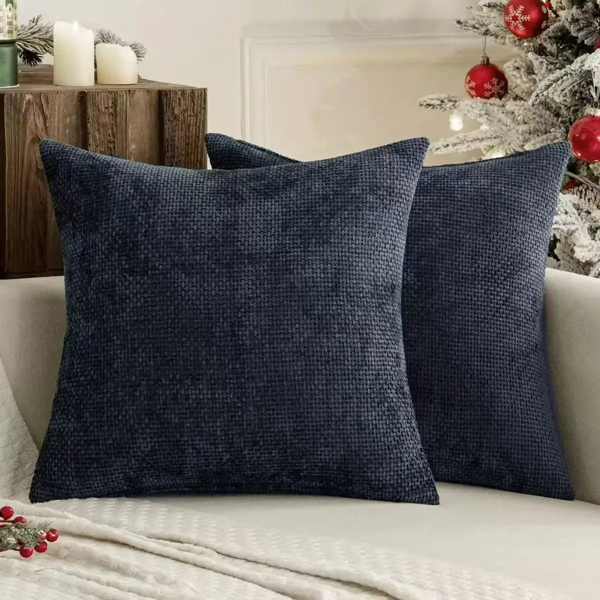 Chenille Knitted Throw Pillow Covers (Set of 2) – Soft Solid Color Cushion Cases for Sofa, Chair, and Car