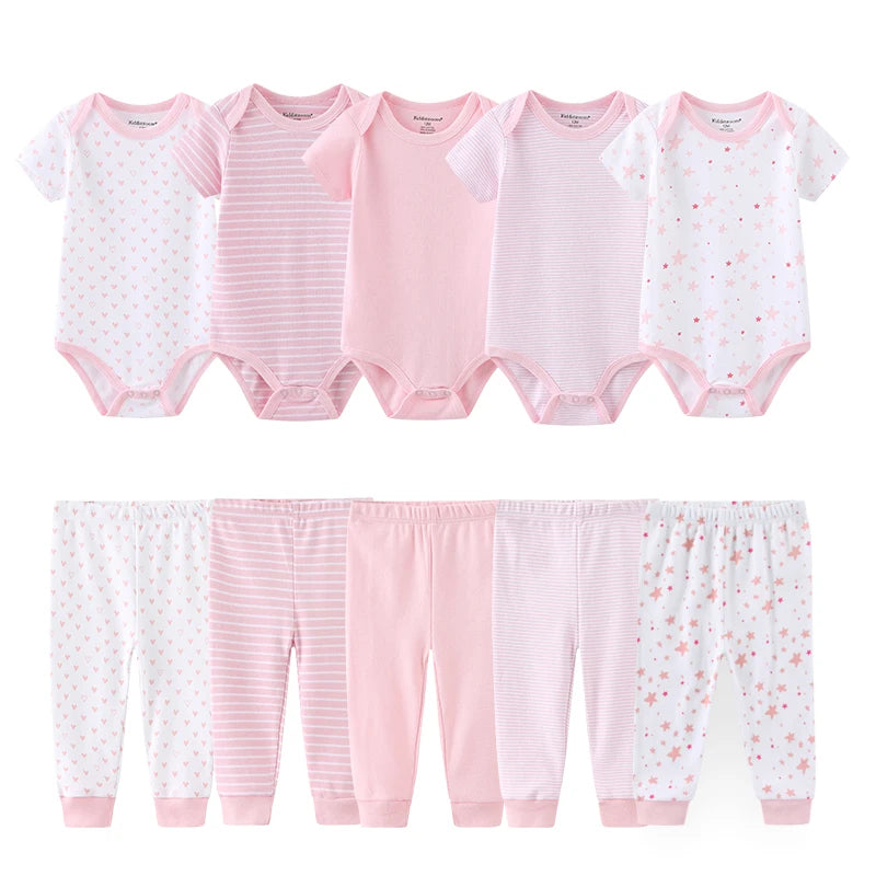 Baby Cotton Bodysuit and Pants Outfit Set (4-Piece)