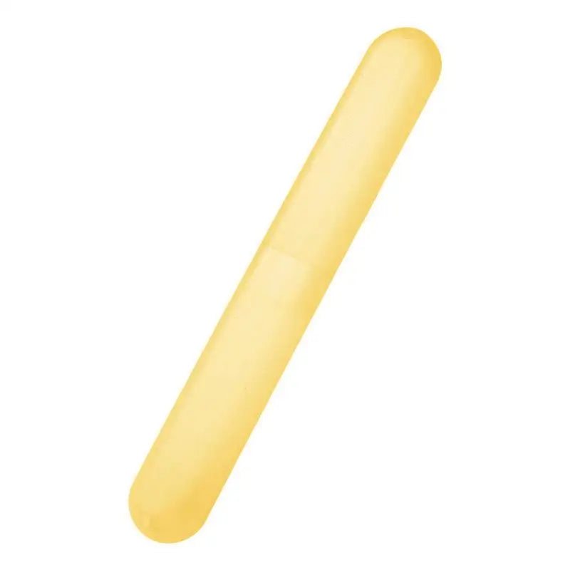 A yellow, elongated portable toothbrush travel case with a smooth, slightly rounded cover.
