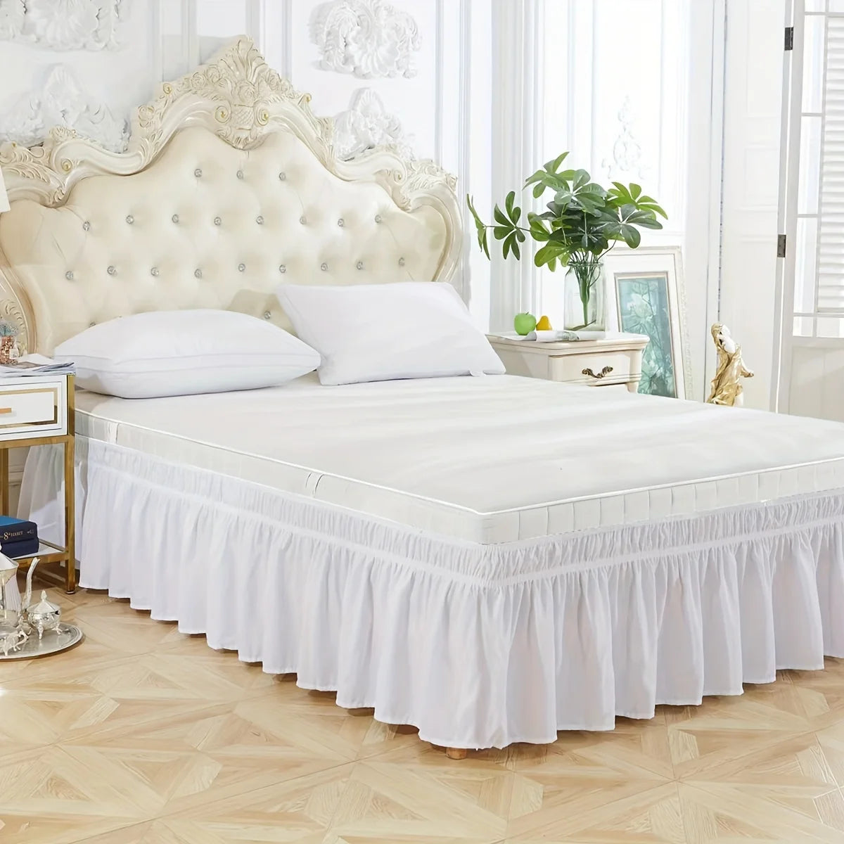 Adjustable Elastic Bed Skirt with Ruffle Trim