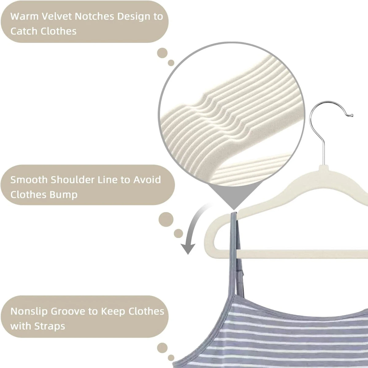 Kids' Velvet Non-Slip Slim Hangers with 360° Swivel Hooks (10-Pack)