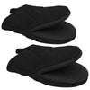 A pair of black heat-resistant silicone oven mitts with a non-slip grip.
