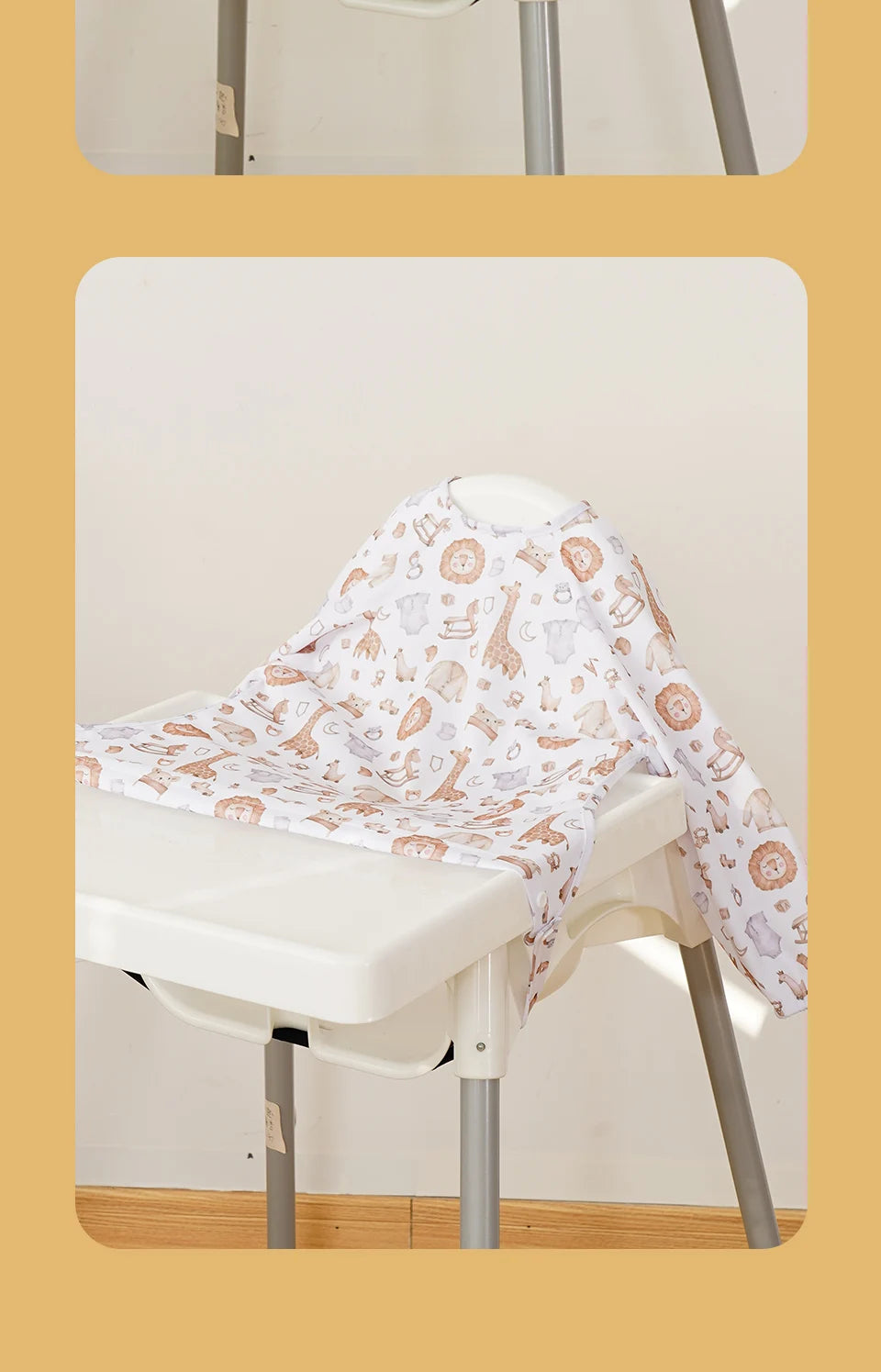 Snap Button Waterproof Baby Feeding Bib with Long Sleeves