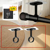 Two black self-adhesive ceiling curtain rod brackets are shown against a white background.
