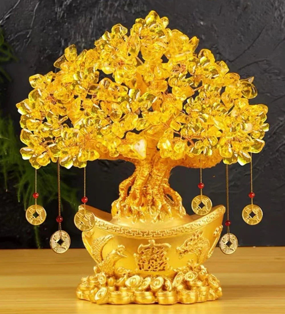 Golden Citrine Crystal Money Tree – Feng Shui Wealth Charm