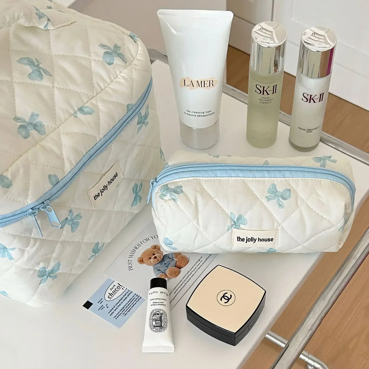 Bow Print Makeup Bag with Large Capacity
