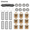 Replacement parts kit for Dreame robot vacuum cleaners showing various components and accessories.