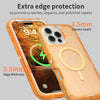 A clear orange phone case with a camera guard and edge protection shown next to a smartphone.