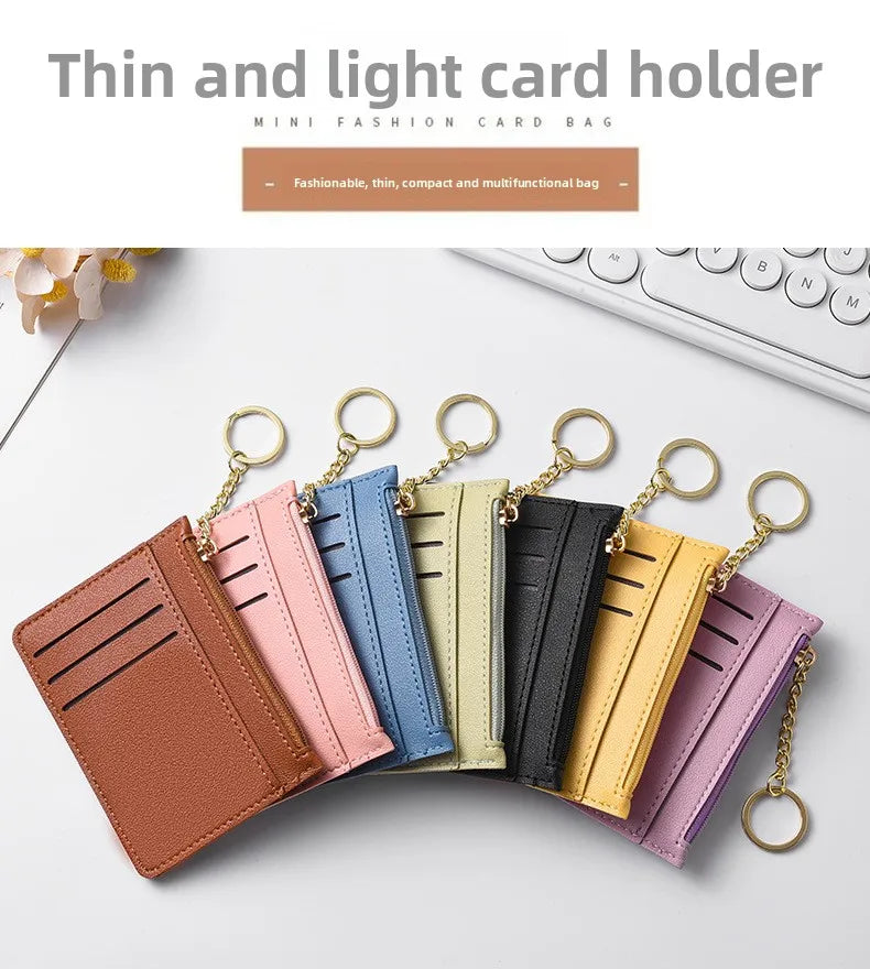 Slim Zippered Card Wallet for Women - Compact Multi-Slot Purse