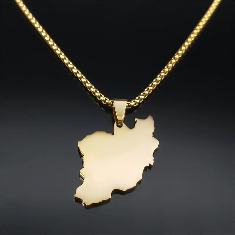 Stainless Steel Map Flag Pendant Necklace