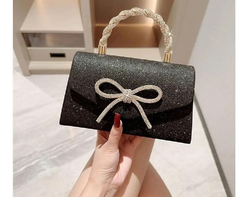 Crystal Bowknot Evening Clutch with Chain Strap