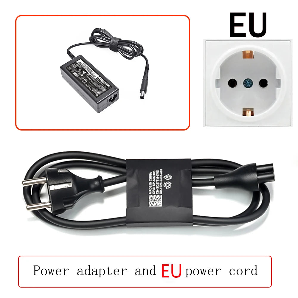 Adaptateur et câble noir avec fiche UE pour charger un ordinateur portable