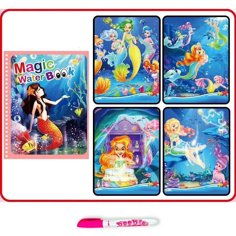A colorful magic water book for kids featuring illustrations of fairies and magical scenes.