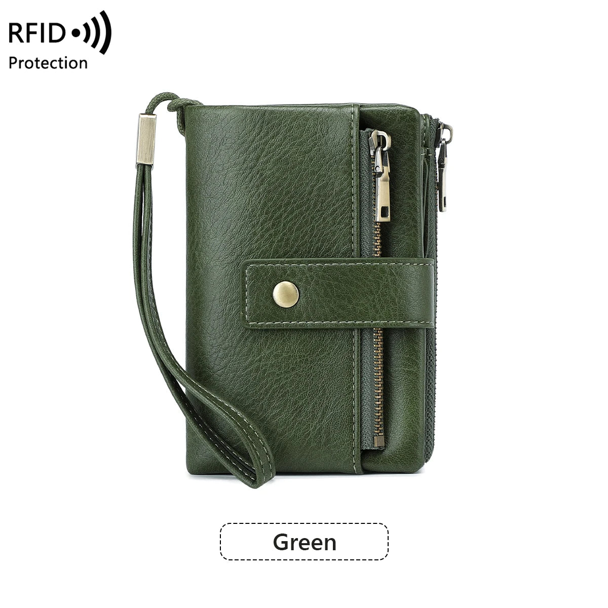 Vintage RFID-Blocking Triple-Fold Wallet with Double Zipper