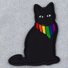 Black embroidered cat dragon iron-on patch featuring a rainbow collar
