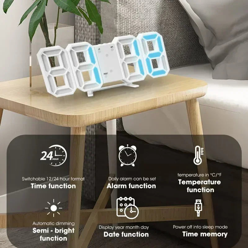 3D LED Digital Alarm Clock with Calendar and Temperature Display
