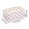 A beige pencil case with a leopard print pattern and a gold zipper, shown flat.