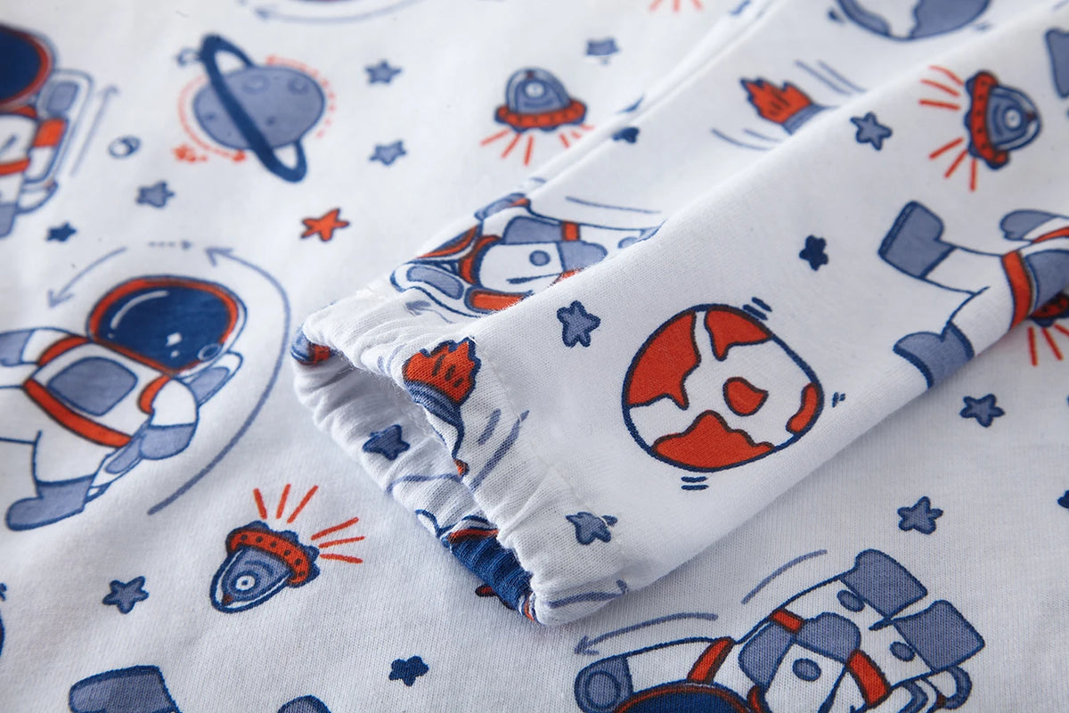 Kids' Cotton Cartoon Astronaut Pajama Set