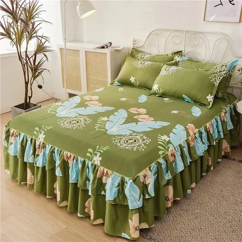Floral Ruffle Bed Skirt with Matching Pillowcases