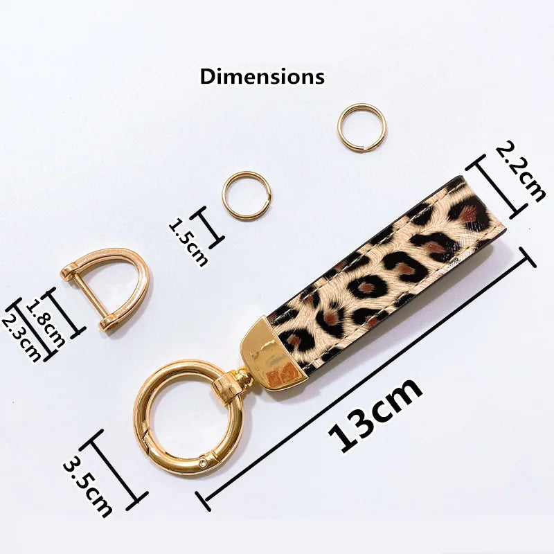 Zebra Print Leather Keychain with Animal Pattern