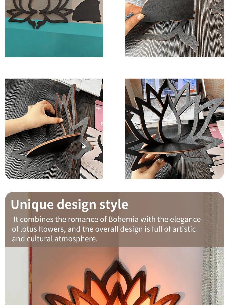 Handcrafted Lotus Wooden Wall Shelf with Cutout Design