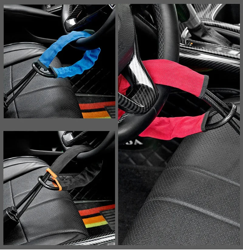 Universal Steering Wheel and Seat Belt Anti-Theft Lock with 2 Keys