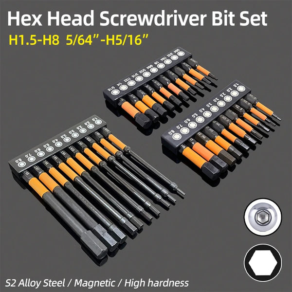 Magnetic Hex Allen Wrench Drill Bit Set (Metric & SAE, 1/4-Inch Shank)