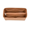 A tan felt insert liner designed for organizing items inside handbags.