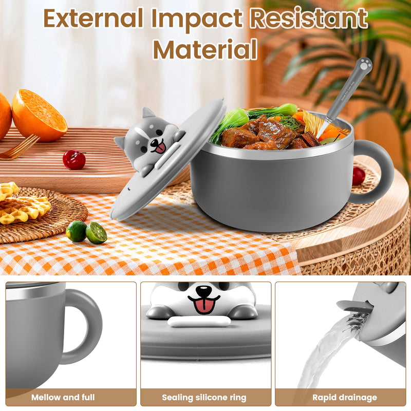 Insulated 1200ml Ramen Bowl with Lid and Utensils