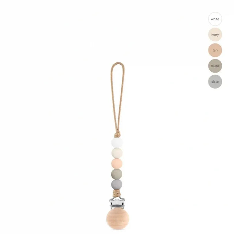 Silicone Baby Pacifier Clip with Wooden Beads