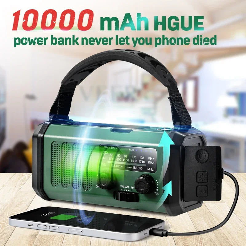 Radio de Emergencia Portátil con Carga Solar y Manivela