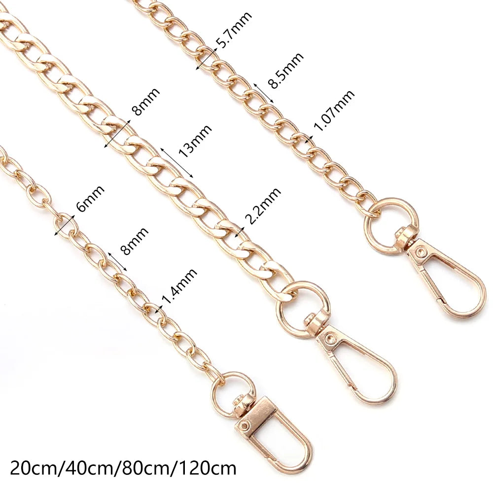 Gold-toned adjustable metal chain shoulder strap for bags with various lengths