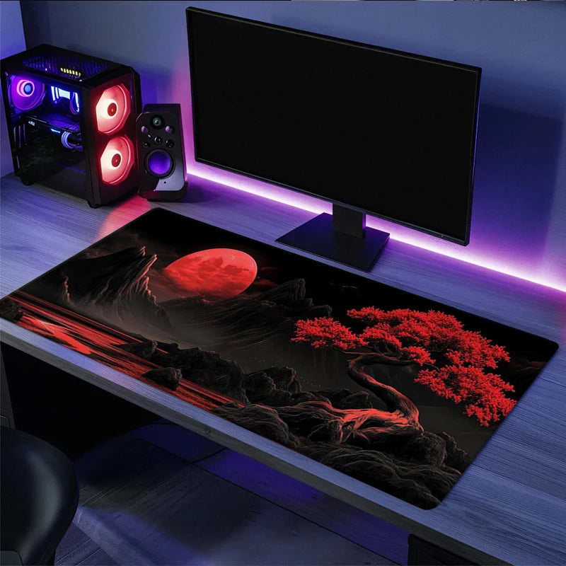 Red Moon Silicone Gaming Mouse Pad with Anti-Slip Base