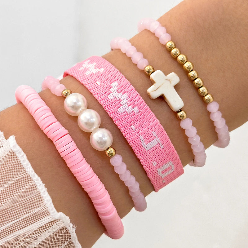 Handwoven WWJD Beaded Bracelet Set