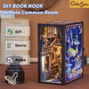 A DIY book nook kit featuring a detailed bookstore scene with LED lighting and decorative elements.