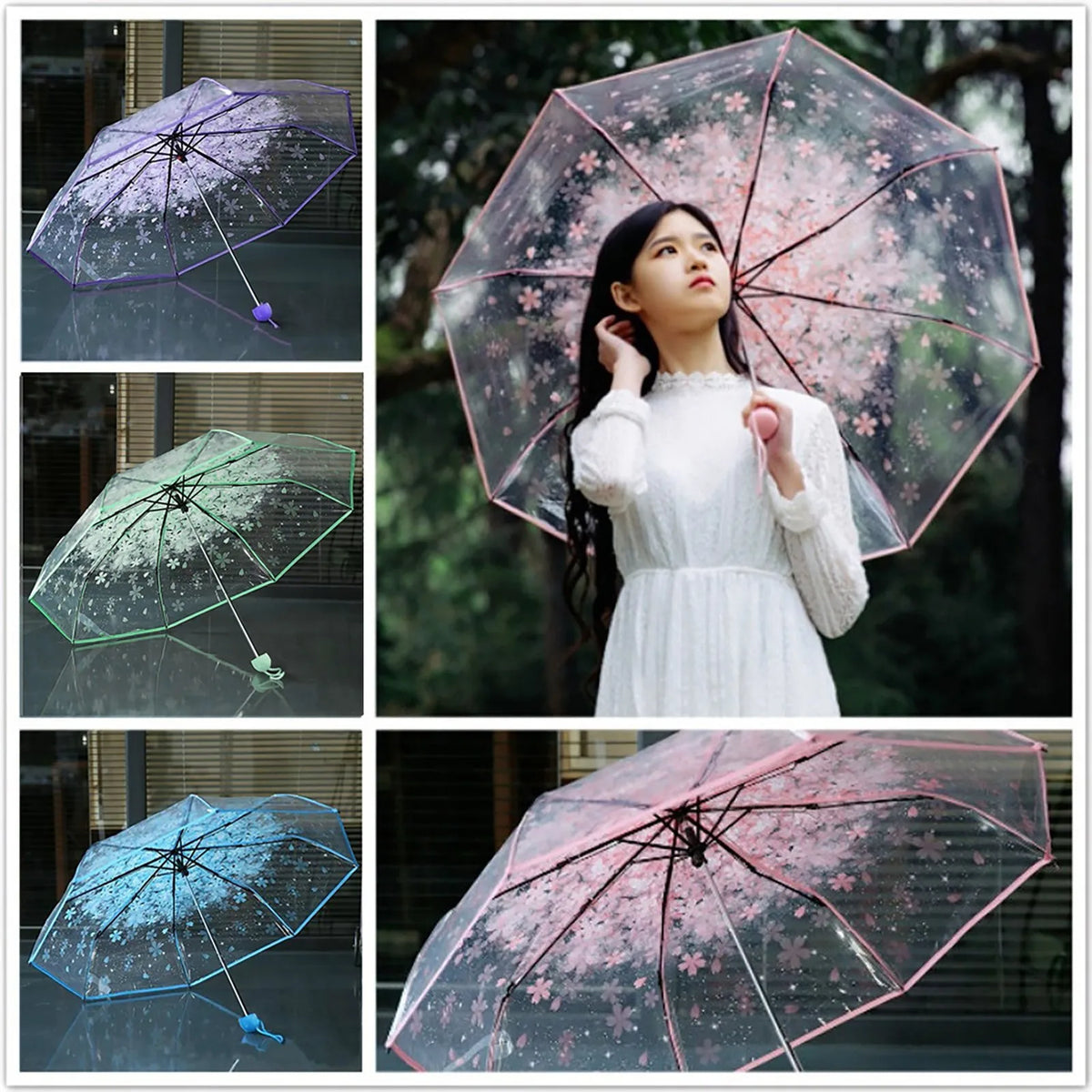 Clear Bloom Folding Umbrella with Floral Print