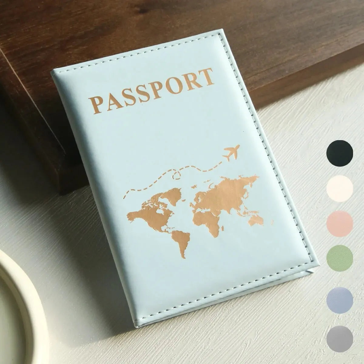 World Map Passport Holder with Card Slots