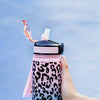 Leopard Print Sports Water Bottle with Straw