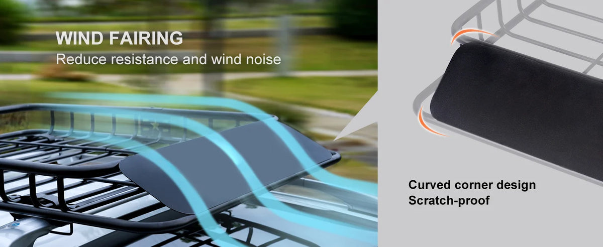 Heavy-Duty Roof Rack Cargo Basket with Wind Fairing