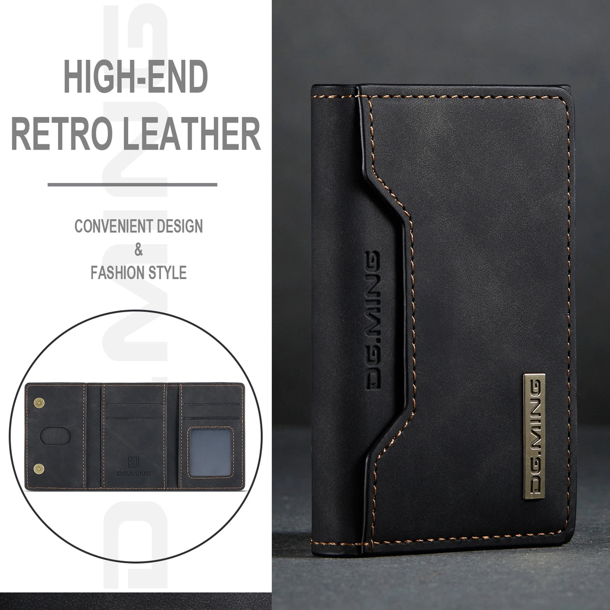 Vintage Leather Trifold Wallet with Magnetic Closure