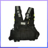 Black chest harness pouch designed for hands-free carrying of walkie-talkies and radios