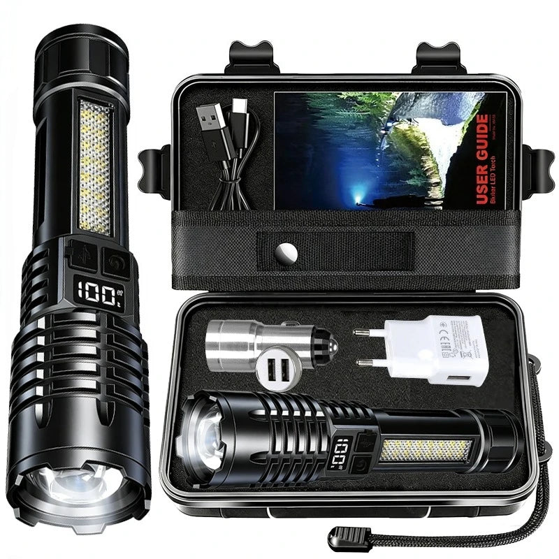 Rechargeable LED Flashlight with LCD Display and Zoom