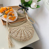 Handwoven Straw Semicircle Crossbody Bag with Tassel