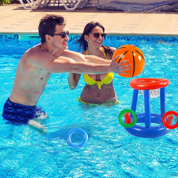 Inflatable Pool Basketball Hoop & Floating Ring Set