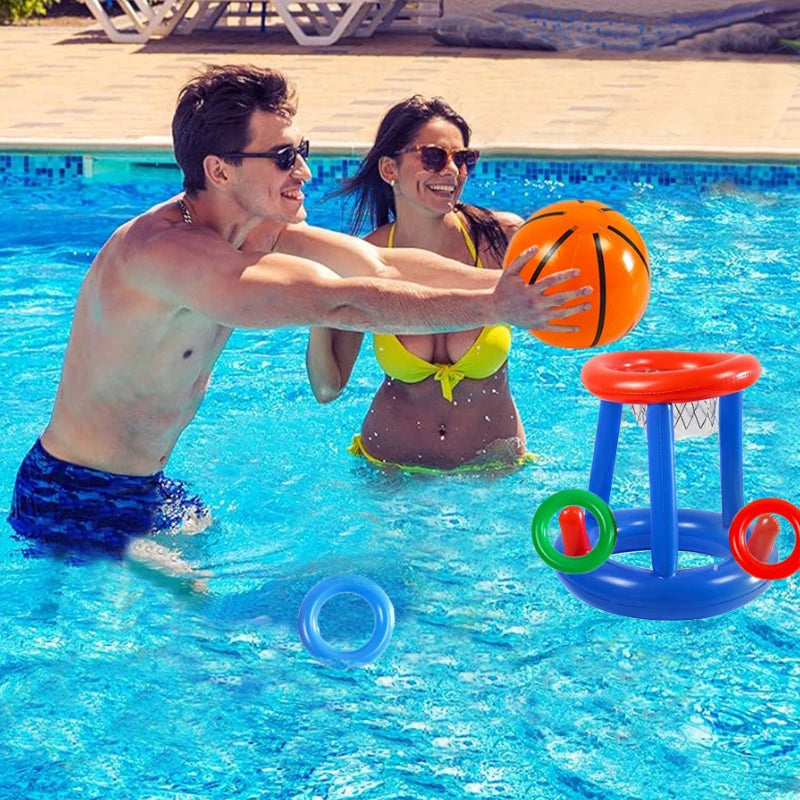 Inflatable Pool Basketball Hoop & Floating Ring Set